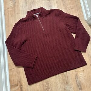 SONS OF FORTUNE | Men's Red Texture Quilted Quarter Zip Pullover Sweater, XL